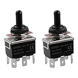 Baomain 2-Pack Waterproof Toggle Switch,ON-Off-ON DPDT 6-Pin 15V/250V AC,12mm mounting Hole,1/4