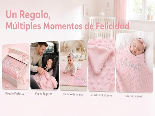 Miniatura 7 de Various Manta Para Recién Nacidos Personalizado Con Su Nombre Bordado, Mantitas Para Bebes Suave Y Confortable Cálida Niños Regalos Padres Primerizos Rosa