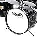 Mendini by Cecilio Drum Set, 5 Piece 16 Inch Junior Drums Kit with Bass, Toms, Snare Drum, Cymbal, Hi-Hat, Drumsticks & Seat for Beginner (Metallic Black)