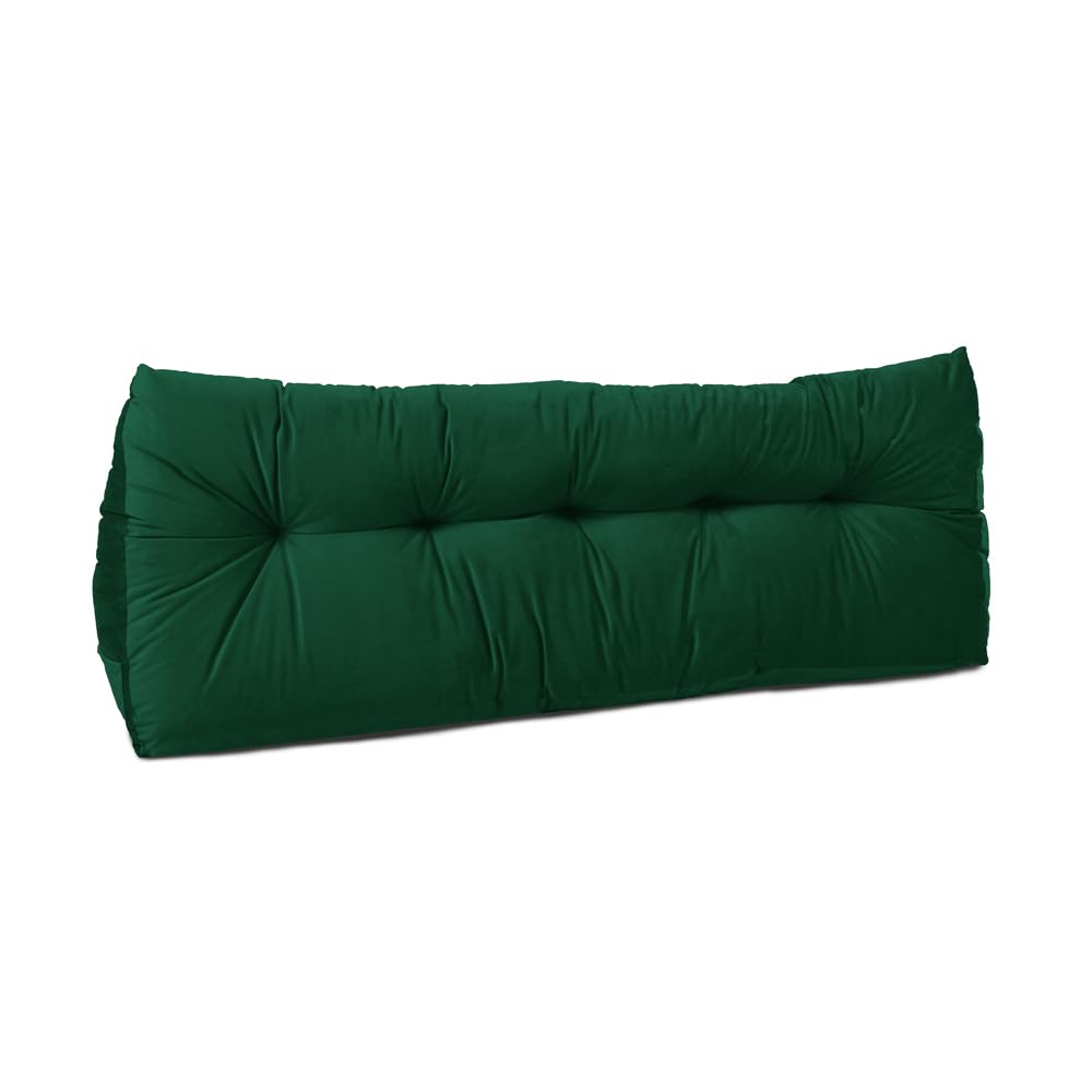 Lancashire Textiles 20 x 50 x 135cm (Double Bed) Luxury Velvet Triangular Wedge Bedroom Headboard Cushion - Headboard Bolster Support Pillow for Bed, Sofa, Chair - Forest Green - Made in Britain