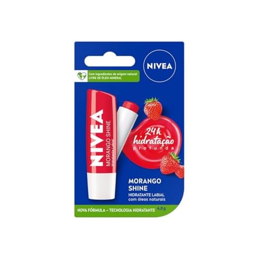 NIVEA Hidratante Labial Morango Shine 4,8g - Cuidado intensivo para seus lábios, hidratação prolongada, delicioso aroma de morango, pigmentos brilhantes e cor delicada