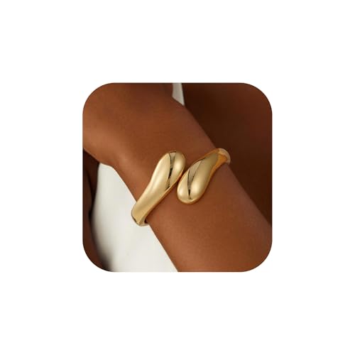 Gold Bangle Bracelet for Women Trendy - 18K Gold Filled Waterdrop Adjustable Twist Cuff Bracelet Thick Chunky Gold Bangle Bracelets for Women Waterproof Jewelry Gifts