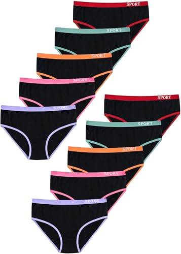 LOREZA ® 10er Set Mädchen Baumwolle Slips - Sport Gummiband - (128-134,...