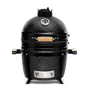 Kamado BONO BBQ Minimo - Keramikgrill Kamado mit 8 Extras - Ø 40cm BBQ Grill mit Zubehör - Schwarzes Smoker Grill, Balkongrill auch auf der Terrasse oder im Garten