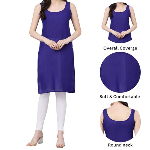 Image of Women's Sleeveless Cotton Inner Slip Dress Round Neck Soft Comfortable Fit Full Length Camisole Innerwear Summer top Undergarment for Girls