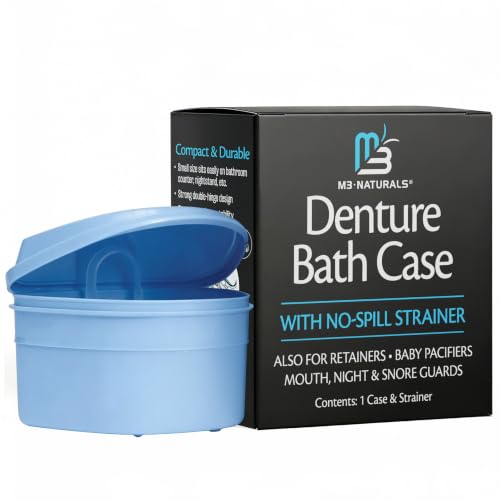 Denture Bath Case for Retainers, Phthalate-Free, No-Spill Strainer by M3