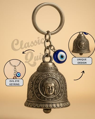 Image of Classic Quirk Evil Eye Hooked Guardian Bell Keychain - Protective Lucky Charm Bell with Clip Hook for Bike, Car, Key & Bag | Spiritual Good Luck Talisman Gift
