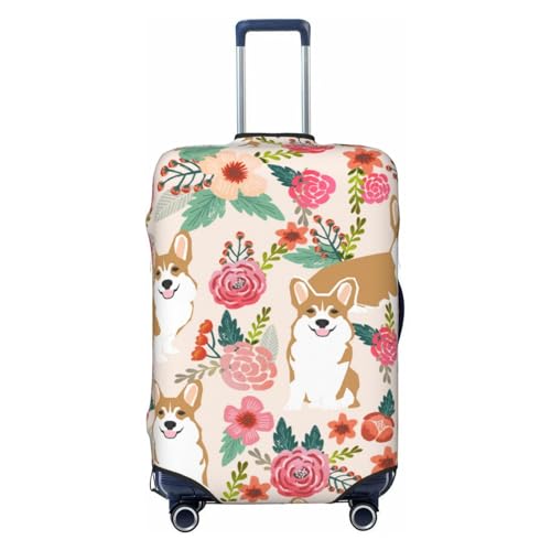 Corgi Floral Flowers Spring Garden Print Suitcase Cover Luggage Protector Washable Elastic Fashionable Travel Gear Cover