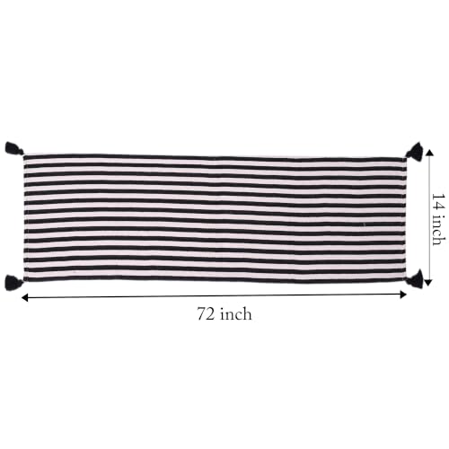 Image of THE HOME TALK Premium Cotton Table Runner for 4-6 Seater Dining Table, 14 x 72 Inches, Black & White, Handcrafted Woven Table Runner,Table Decor for Dining Table,Coffee Table & Parties