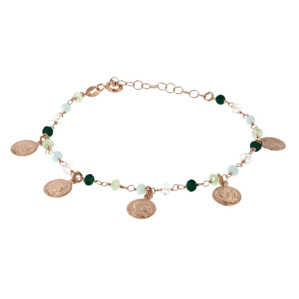 Linea Italia Gioielli - Bracciale per Donna in Argento 925 Placcato Rosa con Monete e Perline Colorate - Made in Italy