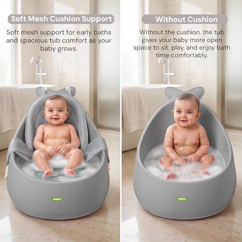 Image of Baybee Whale Baby Bath tub for 0 to 5 Years | Baby Bath Tub for Kids with Soft Mesh Cushion Support & Easy Drains | Bather & Bathtub for Newborn Boys Girls | Mini Swimming Pool for Babies (Grey)