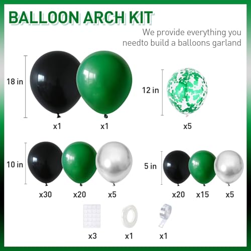 Image of Black Green Balloon Garland,BTZO Balloons Arch Kit With Metallic Silver Confetti Balloon,Black and Green Balloons for Birthday Wedding Bridal Shower Graduations Party Decorations