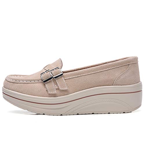 Decoración De Metal Mocasines para Mujer Mocasines con Punta Cuadrada De Ante Zapatos Cómodos para Columpios Al Aire Libre Zapatos De Cuña con Plataforma para Damas Que Adelgazan