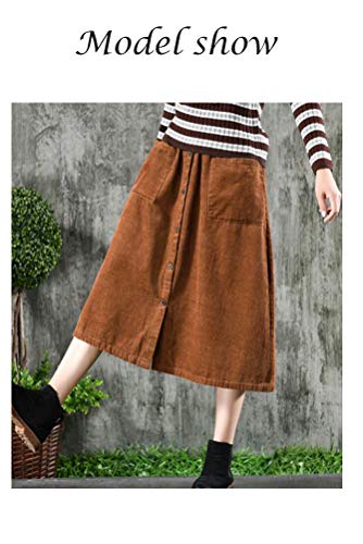 Minibee Women's Corduroy Midi Skirt Front Split Buttons Decoration A-Line Dress4