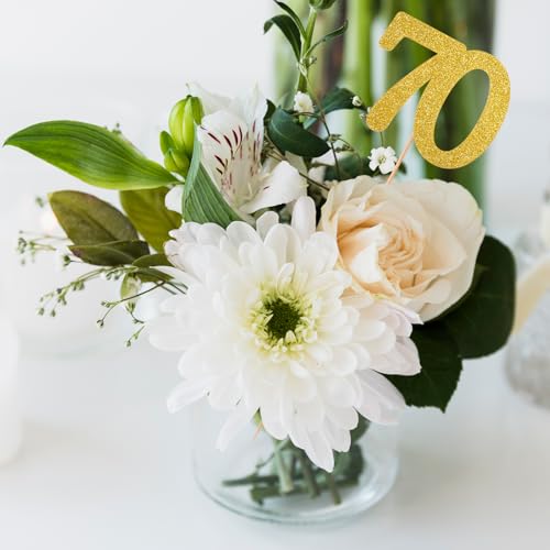 Image of 12pcs 70th Birthday Centerpiece Sticks Decorations for Tables Gold 70th Table Toppers Glitter Table Centerpieces Wedding Anniversary Party Decorations Supplies