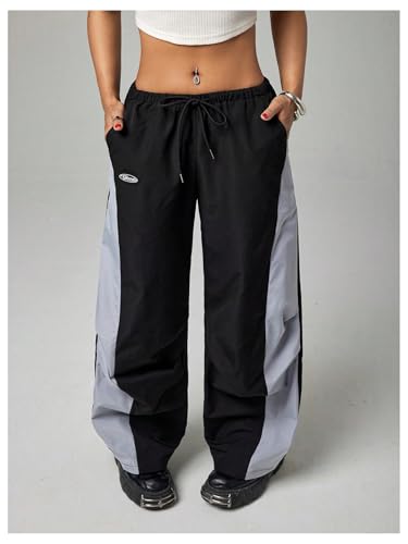 SOLY HUX Women's Color Block Baggy Pants Y2k Drawstring Elastic Waist Wide Leg Parachute Track Pants Streetwear4