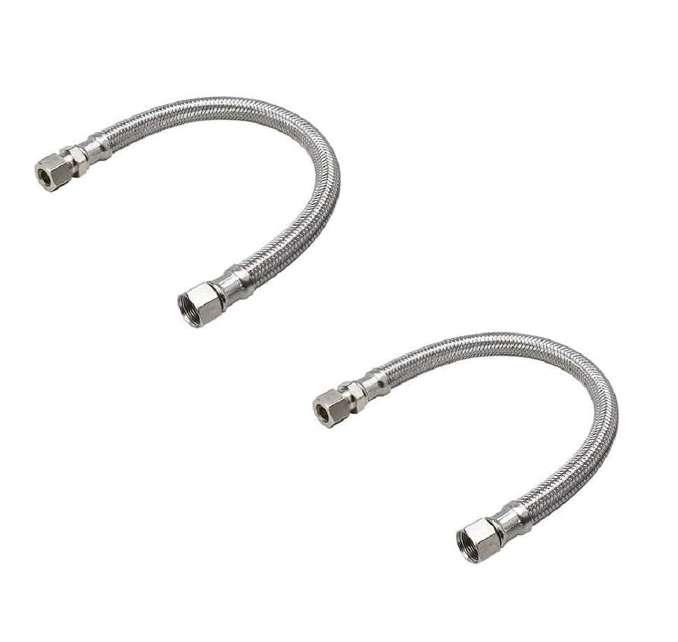 EZ-Fluid 12-Inch Faucet Supply Extension Line 3/8" Male Comp. To 3/8" Female Compression Stainless Steel Braided Faucet Extension Supply Hose Connector Lines,Fits Delta Faucet Plumbing Fitting(2-Pack)