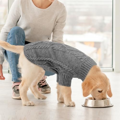 Queenmore Hundepullover Kleine Hunde Wärme Dackel Hundepulli Strick Pullover Hund Strickmantel Mit Zopfmuster Hundepullover Französische Bulldogge Bulldog Chihuahua Katzen Corgi, Dunkelgrau, Xs