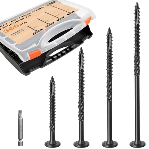 Image of #14 Heavy-Duty Wood Screws Assortment Kit, 360Pcs Star Drive Decking Wood Screws, Rust Resistant Timber Screws for Log /Landscaping Wood (2-7 /8 inch,4-1 /2 inch,6 inch,8 inch)