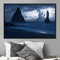 Framed Canvas Wall Art Foggy Mountains Aerial Cool Multicolor Nature Photography Realism Relax/Calm Rustic Wilderness - 16x24 inches