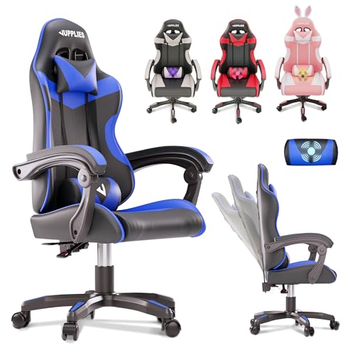 JUPPLIES Silla Gaming Profesional con Masajeador - Silla de Oficina Ergonómica sin Reposapiés, Altura Regulable y Respaldo Abatible - Silla Gamer para Juegos