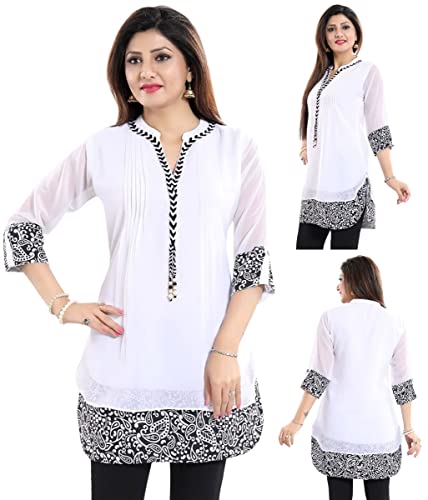 Unifiedclothes Kurti for Women - Indian Ethnic Kurti & Tunic Top, Stylish Casual, Party & Festive Wear Outfit Indians Party Casual SC1030WHITE (Numeric_12) White