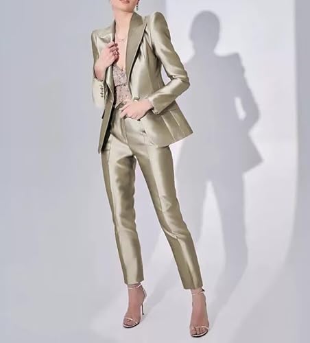 Champagne Satin Women's Blazer and Pants Set for Every Occasion - Image 4