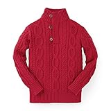 Hope & Henry Boys' Long Sleeve Mock Neck Cable Sweater with Button Placket Red