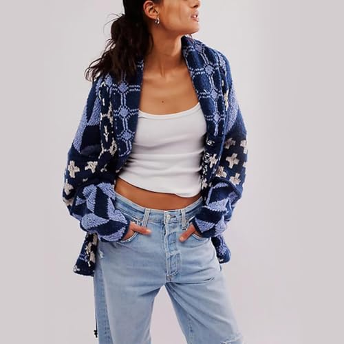Image of Colorful Cardigan Sweaters for Women Button Down Collar Oversized Sweater Coats Y2k Cardigans Fall Fashion Outfit