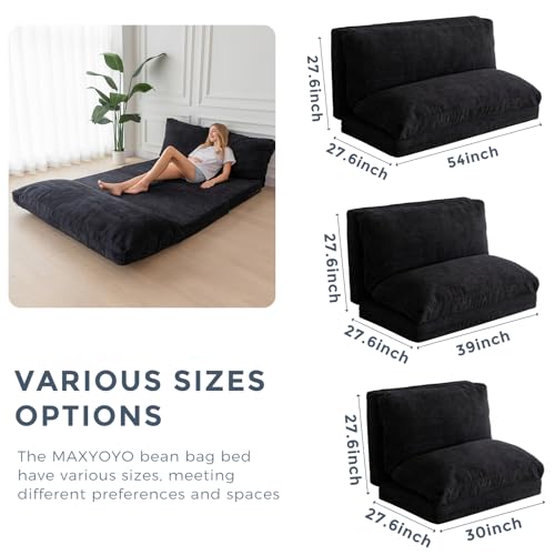 Image of MAXYOYO Folding Sofa Bed, Extra Thick and Long Floor Sofa Convertible Chair with Washable Cover, Floor Couch Lounge Bean Bag Bed for Living Room, Black, 39x91 Inch