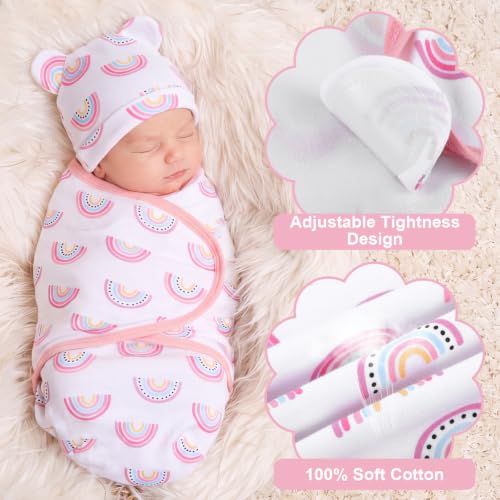 Image of Fanfanwin 5 Pack Preemie Swaddle Blanket Wrap with Hat Set, Bear