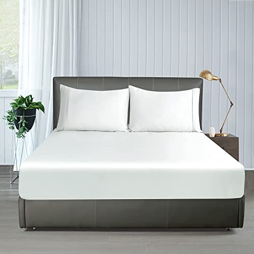 100% Bamboo Cooling Fitted Sheet 1Pack Queen Size Only, 400 Thread Count Fitted Sheet White,16" Deep Pocket,Bottom Sheet Colorfast Dyes & Shrink Resistant, Soft & Silky And Breathable For Home & Hotel #TOP16