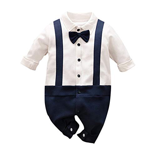 Hopscotch Boys Cotton Solid Full-Sleeve Bodysuit in Navy Color