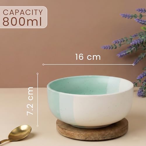 Image of The Earth Store TT Green Large Ceramic Bowl Set of 1, 800 ML | Microwave & Dishwasher Safe Serving Bowl for Mixing | Ideal Use for Salad, Cereal, Noodle, Pasta | Home & Restaurant Use