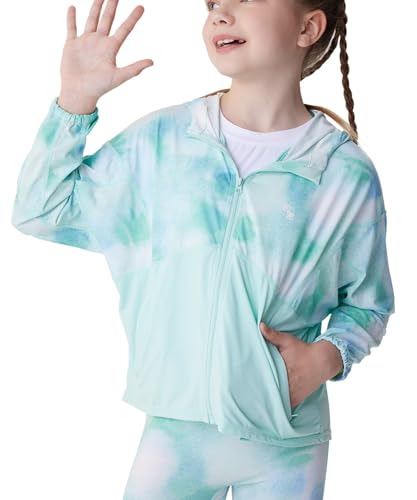 Active Jacket Kids UV Protection Zipper Hoodies Cooling Pockets Vacation Running Outdoor Summer Green Top 6-14Y