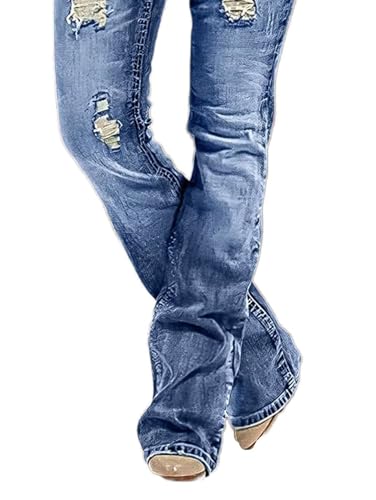 Flamingals Bootcut Jeans for Women Low Rise Stretchy Ripped Skinny Jeans Distressed Wash Western Jeans Trendy Denim Jeans3