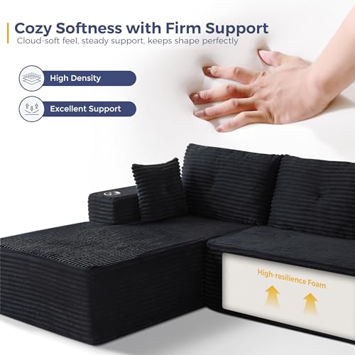 Image of MAXYOYO Modular Sectional Couch with L-Shape Chaise and Loveseat, Modern Boneless Couch for Living Room, Oversized Sofa with Deep Seat, No Assembly Required, Black