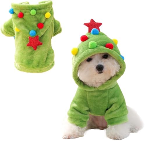 ANIAC Roupa de Natal para cães pequenos de lã quente com capuz, r...
