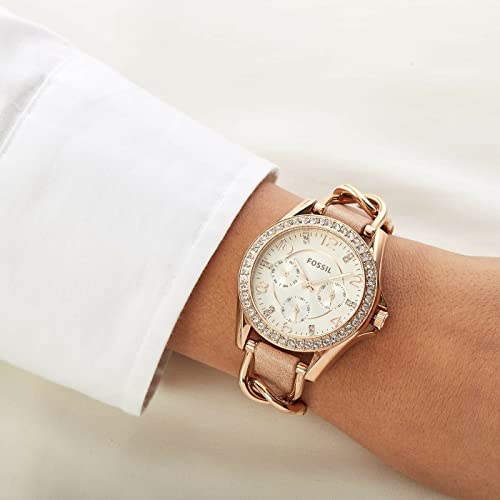 Fossil Women's Riley Quartz Stainless Steel And Leather Multifunction Watch, Color: Rose Gold, Sand (Model: Es3466) #TOP5