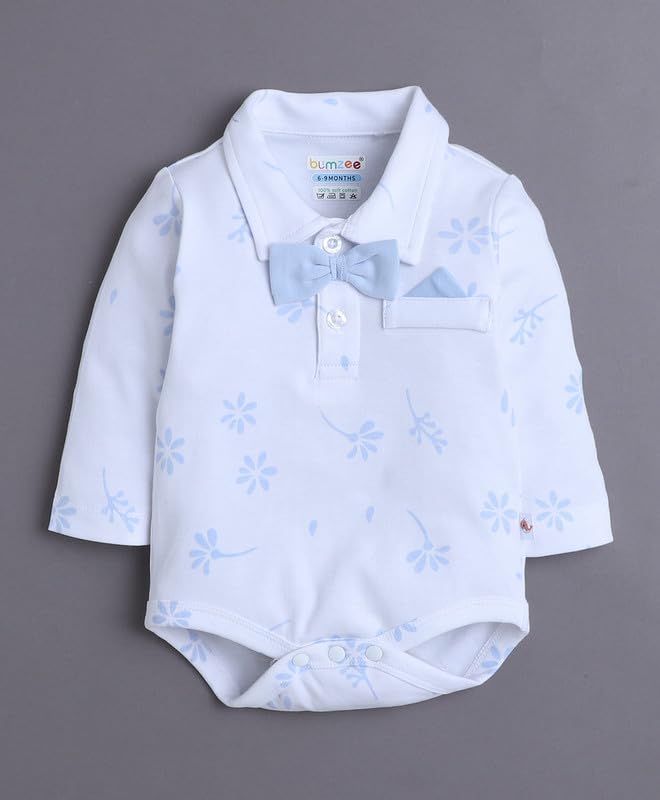 Image of BUMZEE Baby Boys Regular Fit Full Sleeves Collar Neck Cotton Bodysuit Set