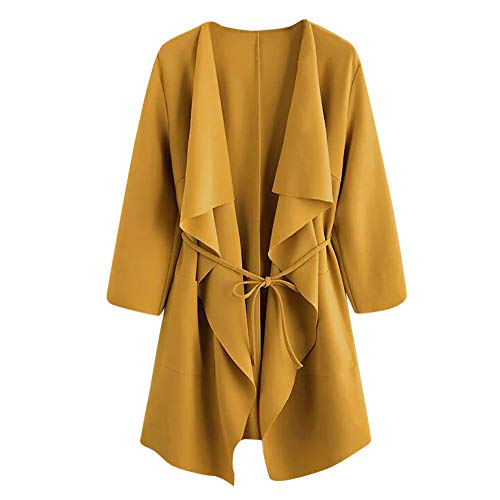 iLUGU Womens Fashion Cardigan Long Sleeve Waterfall Collar Pocket Belt Casual Front Wrap Coat Jacket Outwear