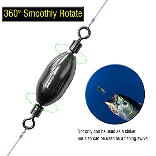 AMYSPORTS Saltwater Fishing Weights Swivel Bullet Sinkers Fishing Weight Brass Fishing Weights Freshwater Bass Sinker Weight with Swivel Rolling 20pcs 1/32oz