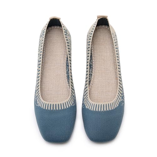 Image of RVROVIC Women's Knit Square Toe Ballet Flats, Slip‑On Casual Flat Shoes