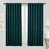 RYB HOME Velvet Curtains 63 inches Length, Back Tab & Rod Pocket Soft Fabric Curtains & Drapes for Bedroom Bathroom Cafe, Peacock Blue, W 42 x L 63, 2 Panels Set