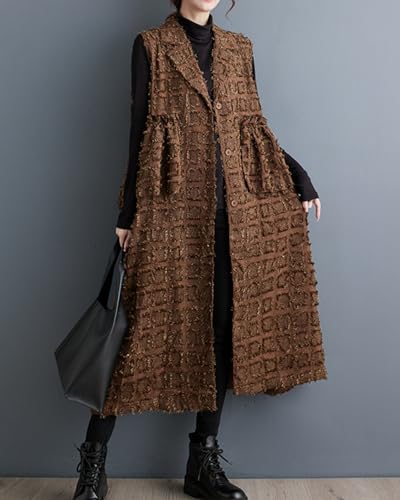 ellazhu Women's Funky Lapel Collar Cardigan Vest Solid Sleeveless Open Front Outerwear GZ282