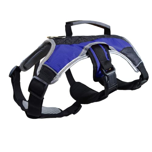 Peak Pooch - No-Pull Dog Harness - Padded, Mesh Fabric Dog Vest with Reflective Trim, Lifting Handles and Buckle Straps - Blue Dog Harness - L