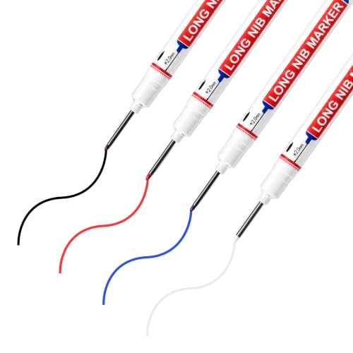 4 marcadores de agujeros profundos con punta de precisión de 20 mm, marcador impermeable para madera, metal, plástico y piedra, marcadores de secado rápido con clip y regla para manualidades y obras