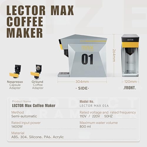 Image of Lector Max 2-in-1 Capsule & Ground Coffee Espresso Machine | 19-BAR Pump | Ultra-Fast 20s Brewing | Touch Display | Home & Office Use | Gift Set with Noboru White 230ML Double-Wall Ceramic Cup(Silver)