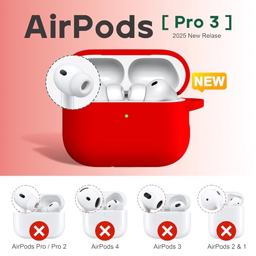 Image of R-fun for AirPods Pro 3rd Generation Case with Cleaner Kit, Soft Silicone Protective Case Cover for Apple AirPod Pro 3 for Women Men, AirPods Pro Case Accessories with Keychain, Red