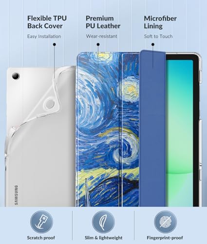 Image of MoKo Case for Samsung Galaxy Tab A11+ Plus 11 inch 2025, Starry Night Blue | Fit Samsung Galaxy Tab A9+ Plus 2023 with Soft TPU Translucent Back Protective Cover Trifold Stand Case, Auto Wake /Sleep